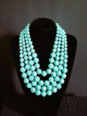 Vintage 2000's J Crew Turquoise 4-Strand Faceted Beaded Statement Bib Necklace